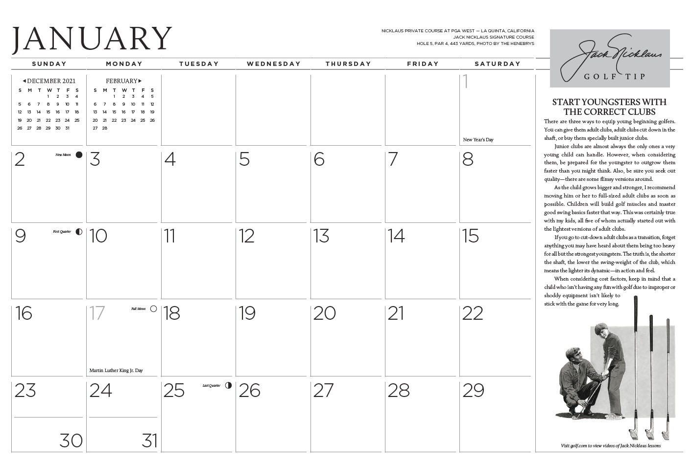 Nicklaus Golf Calendar